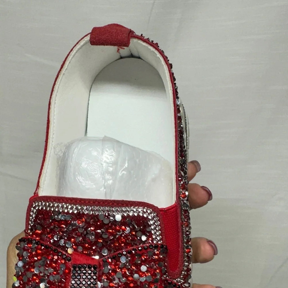 Glittering Red Women's Loafers with Bow - Picture 5 of 12